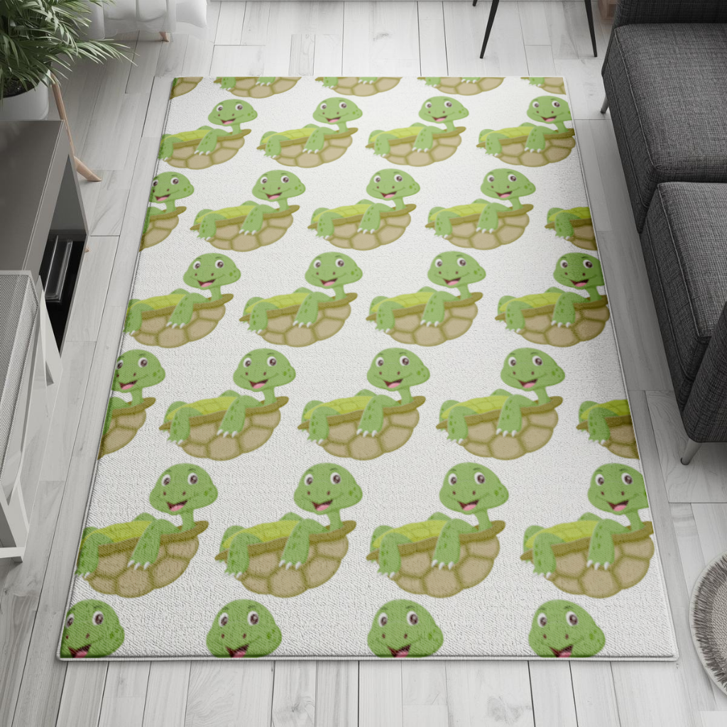 Happy Smiling Green Turtle in Shell Living room carpet