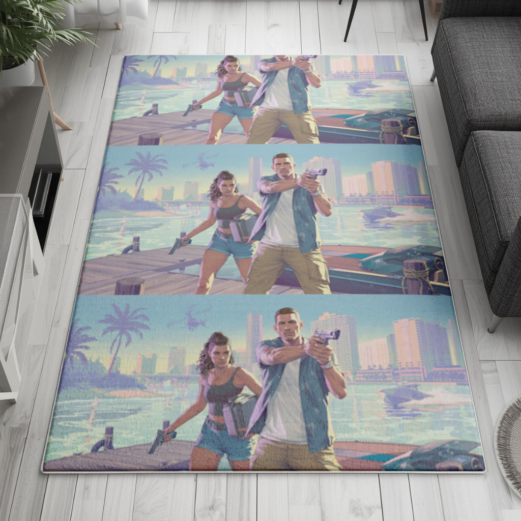 Vice City Showdown  Tropical Heist Duo Living room carpet