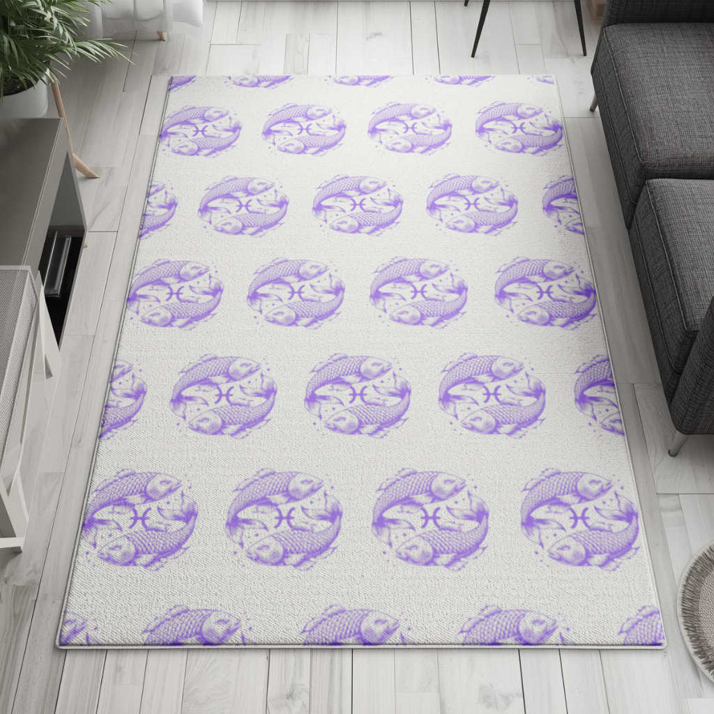 Pisces Zodiac Symbol with Purple Fish Art Living room carpet