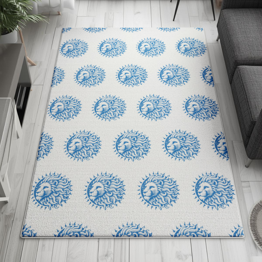 Leo Zodiac Sun and Moon Blue Motif Living room carpet