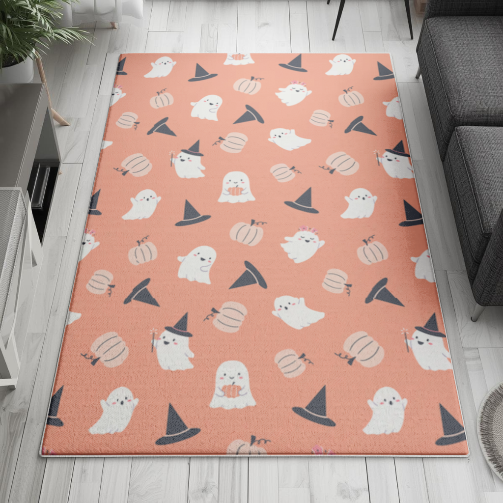 Cute Pumpkin and Witch Hat Ghost Pattern Living room carpet