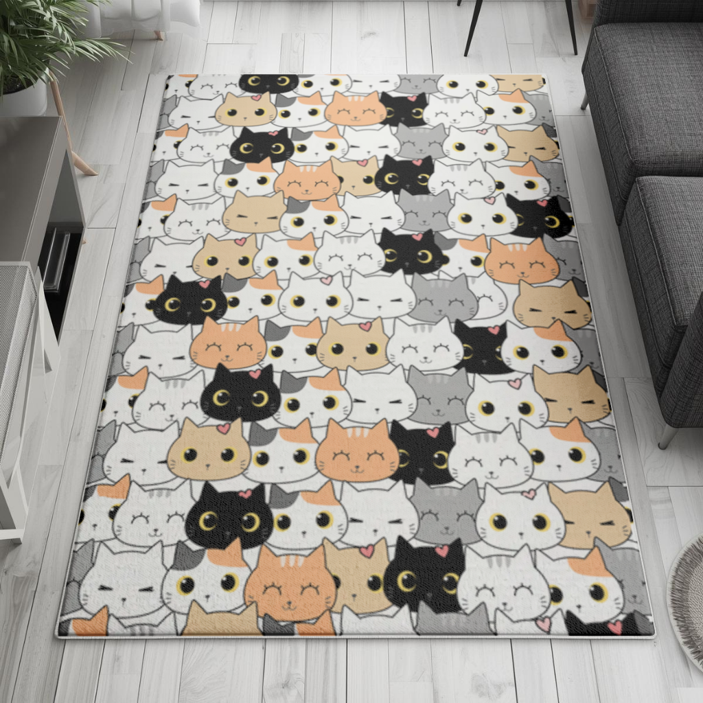 Colorful Cute Cat Faces Seamless Pattern Living room carpet