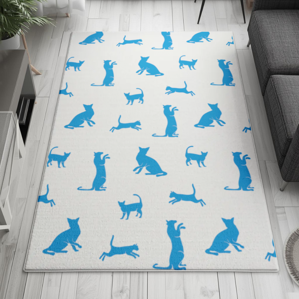 Blue Cat Silhouettes Seamless Pattern Living room carpet