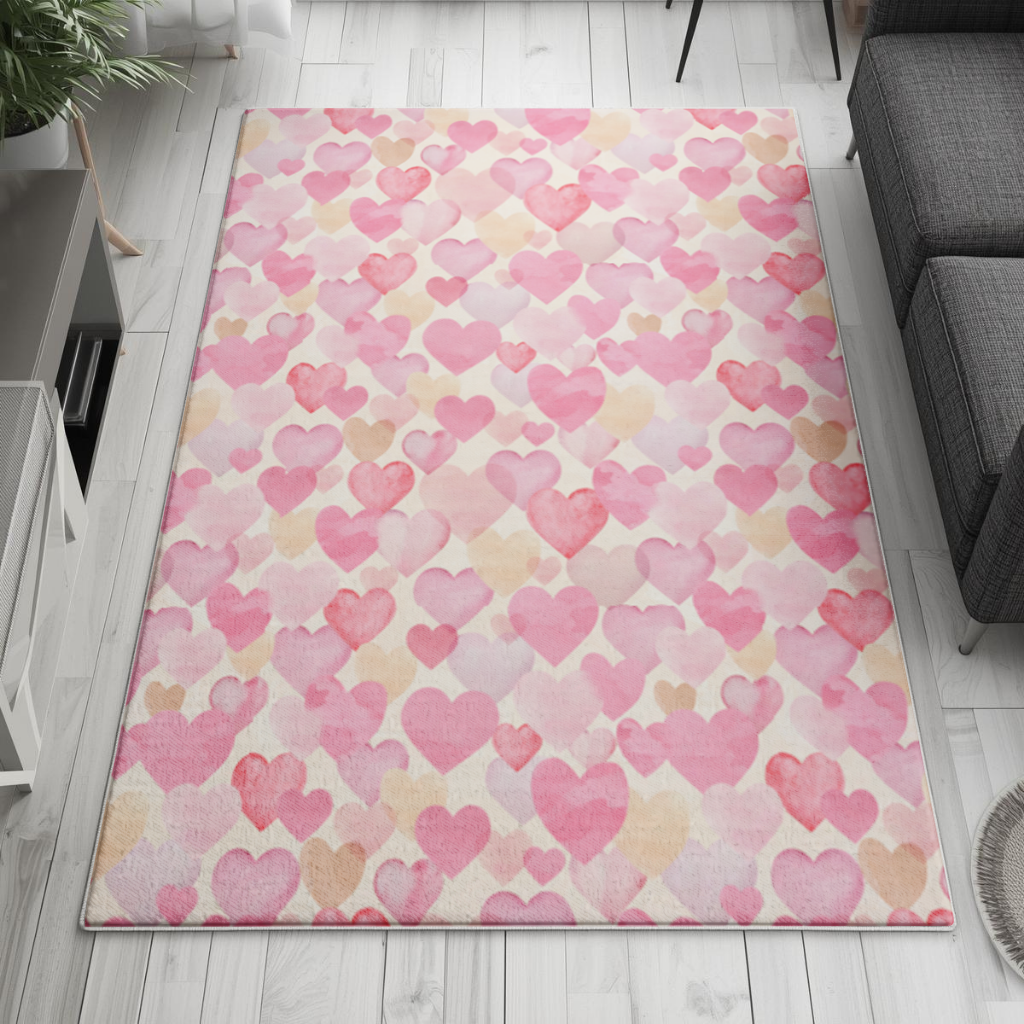 Watercolor Pink Hearts Living room carpet