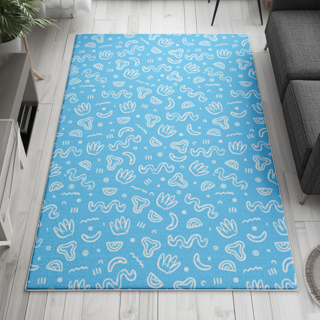 Blue Abstract Doodle Living room carpet