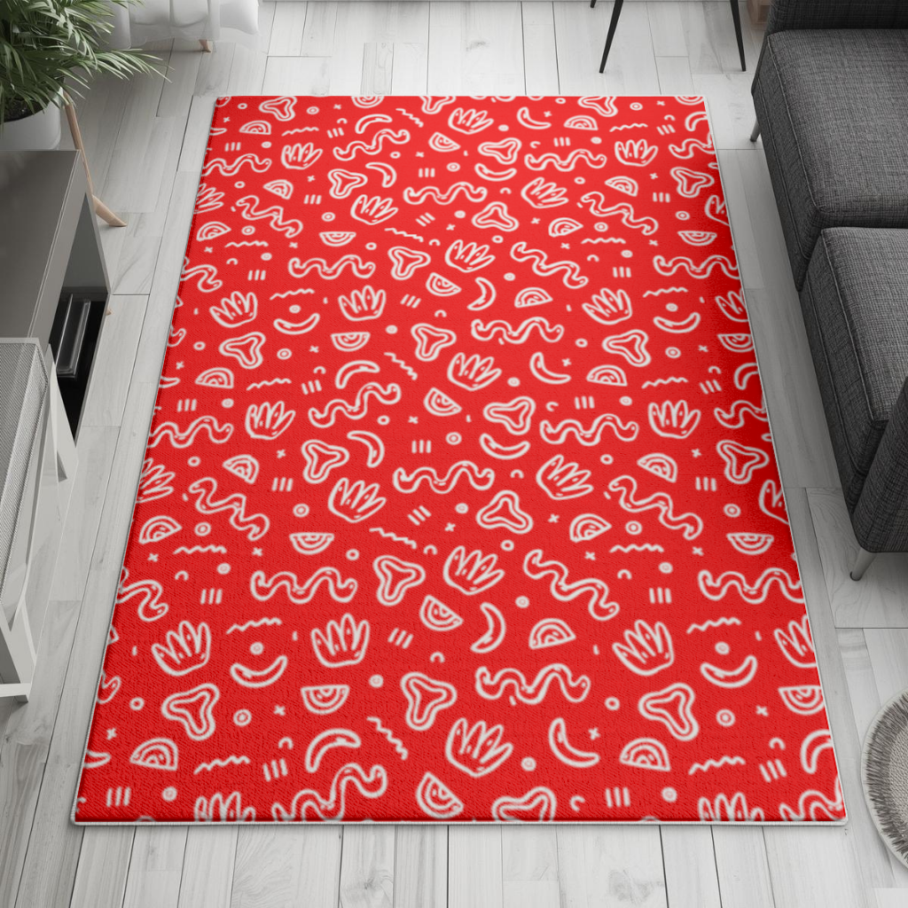 Red Abstract Doodle Living room carpet