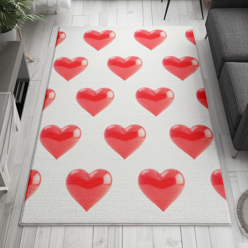 Glossy Red 3D Heart Living room carpet