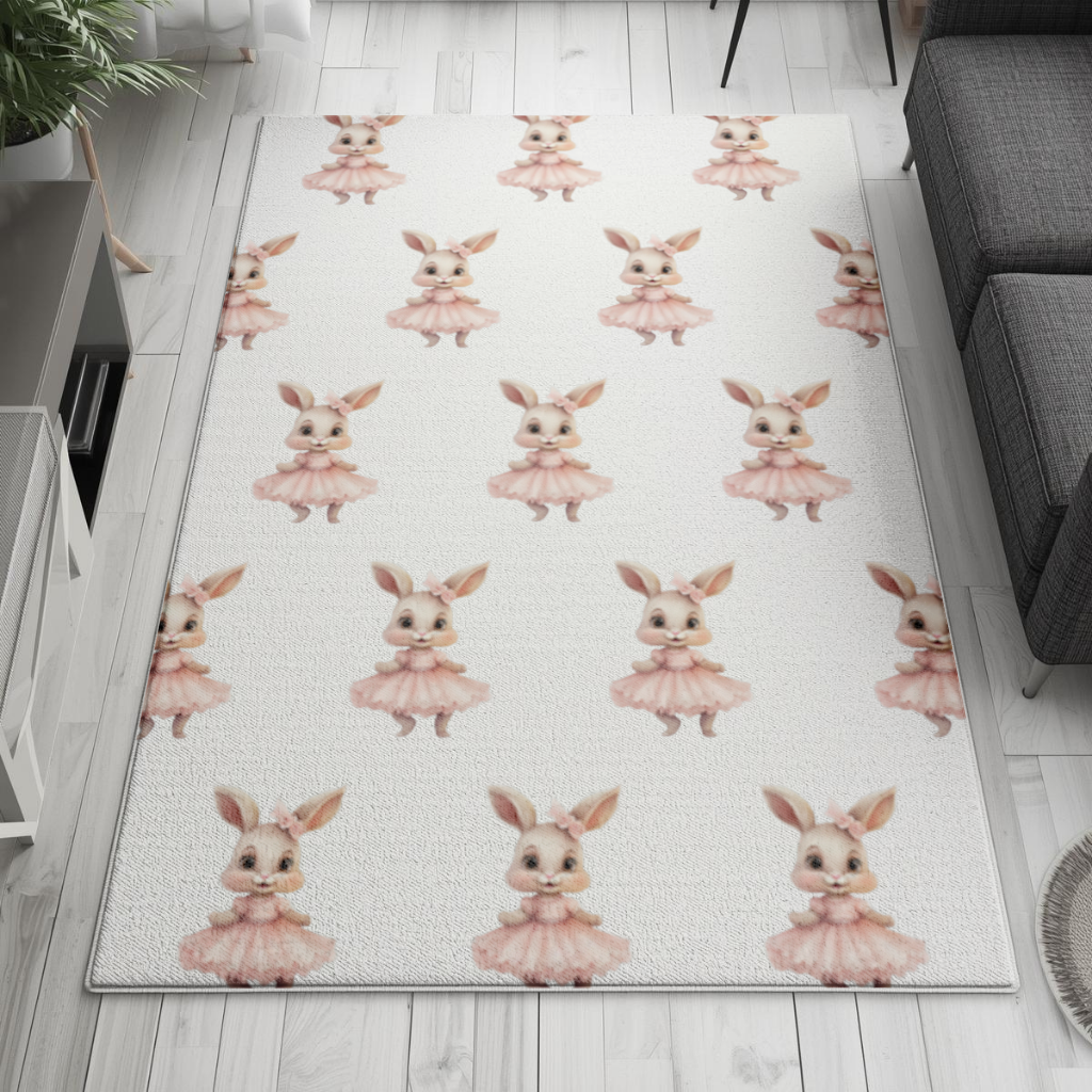 Kawaii Rabbit in Pink Ruffled Dress Living room carpet
