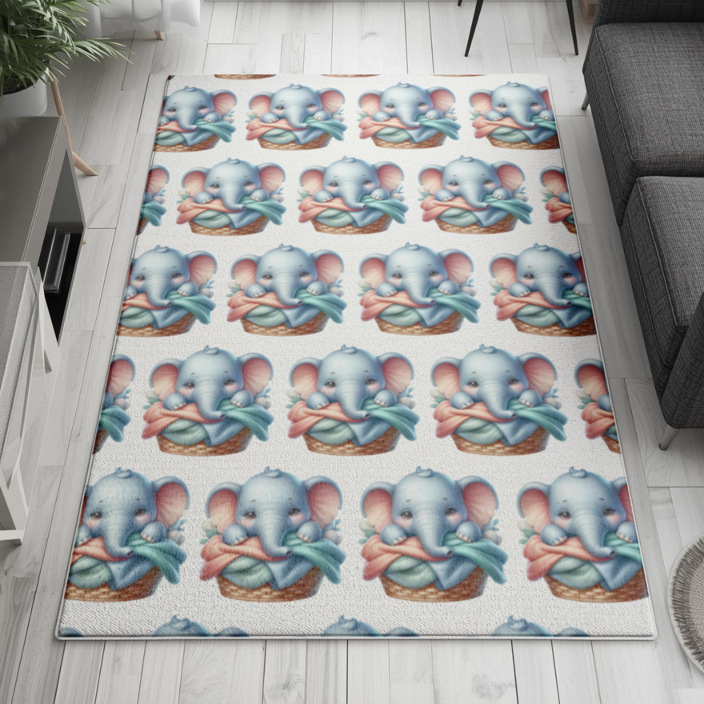 Cute Baby Elephant in Basket Living room carpet
