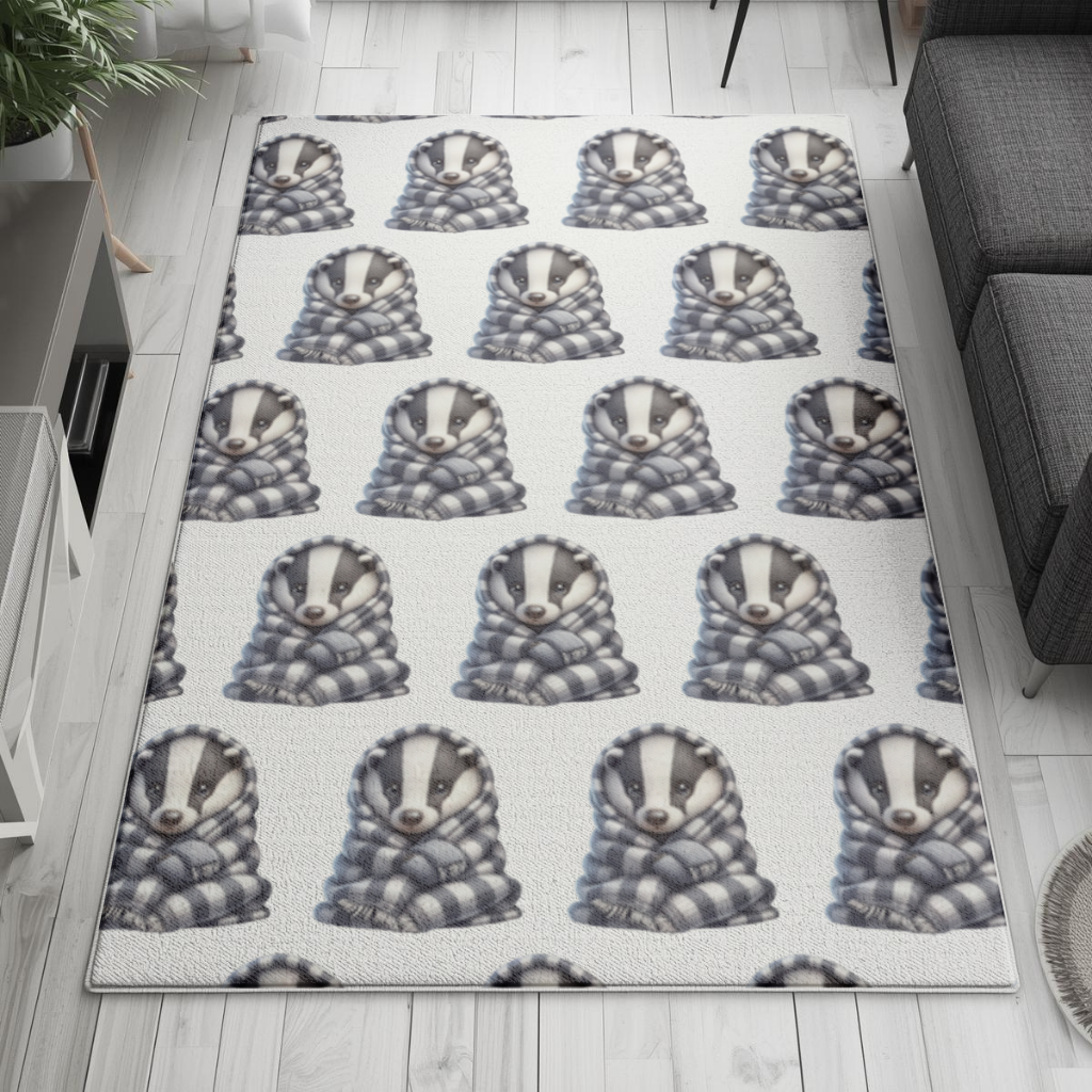 Cozy Baby Badger Wrapped in Blanket Living room carpet