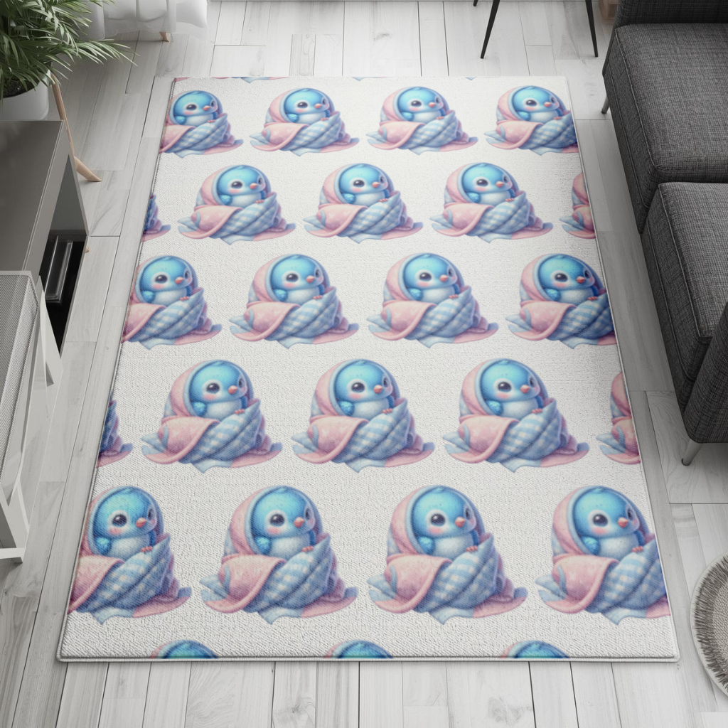Kawaii Blue Bird in Blanket Living room carpet