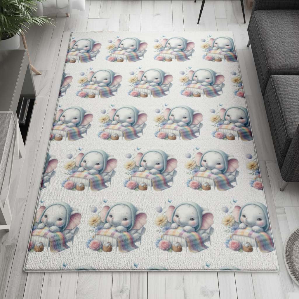 Sleeping Baby Elephant in Bed Living room carpet