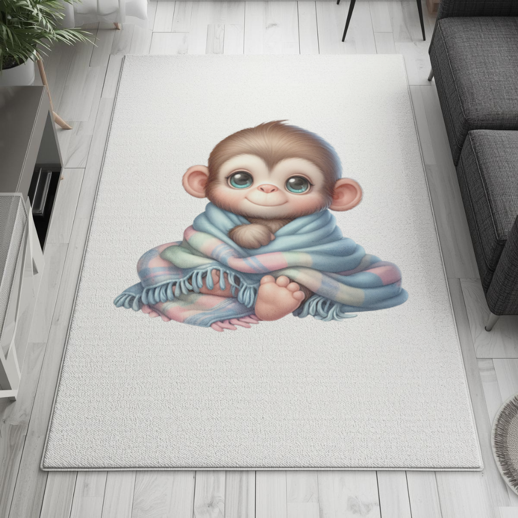 Cute Baby Monkey Wrapped in Blanket Living room carpet
