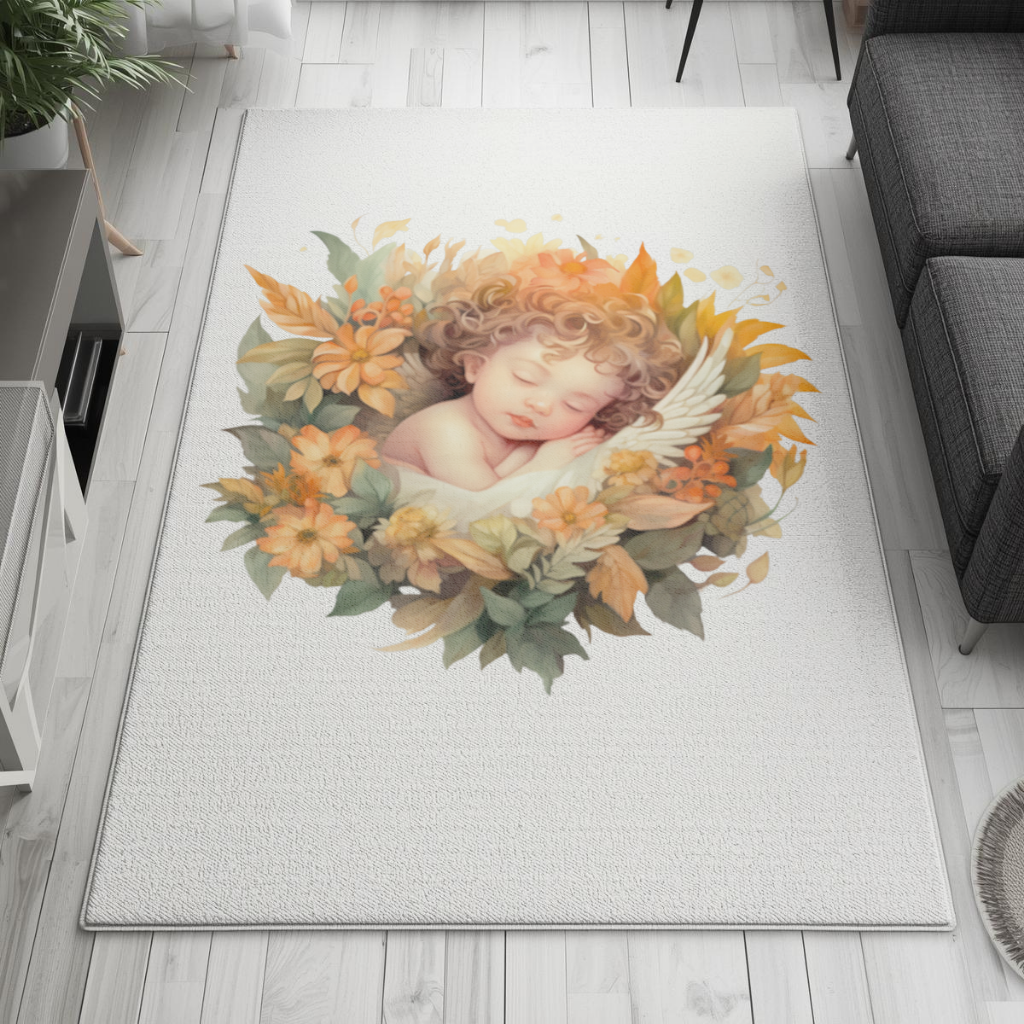 Sleeping Cherub in Cottagecore Flowers Living room carpet