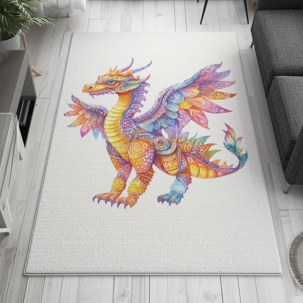 Vibrant Rainbow Mythical Dragon Living room carpet