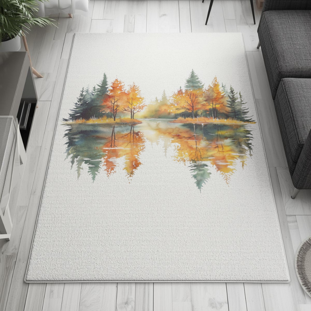 Autumn Forest Lake Reflection Living room carpet
