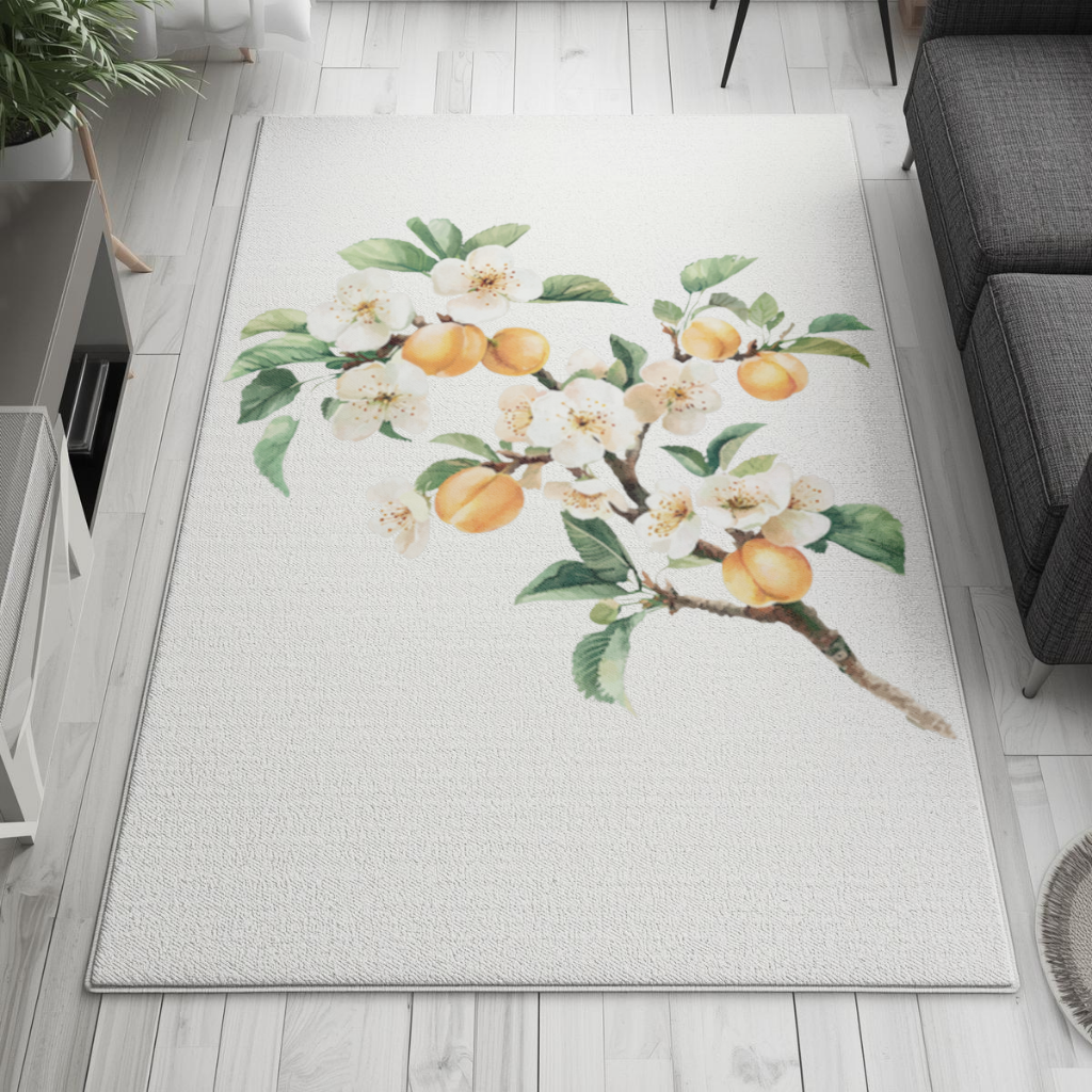 Watercolor Apricot Blossom Branch Living room carpet