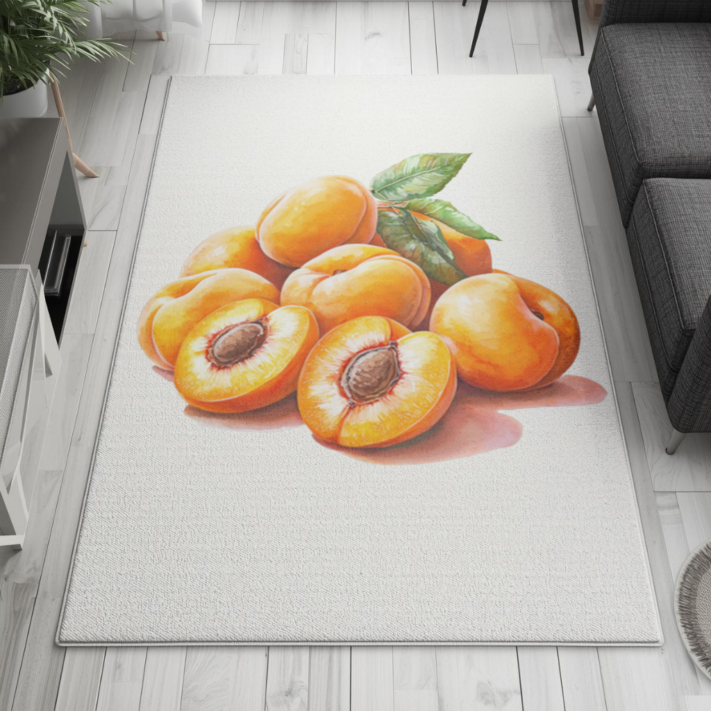 Watercolor Apricot and Leaves Living room carpet