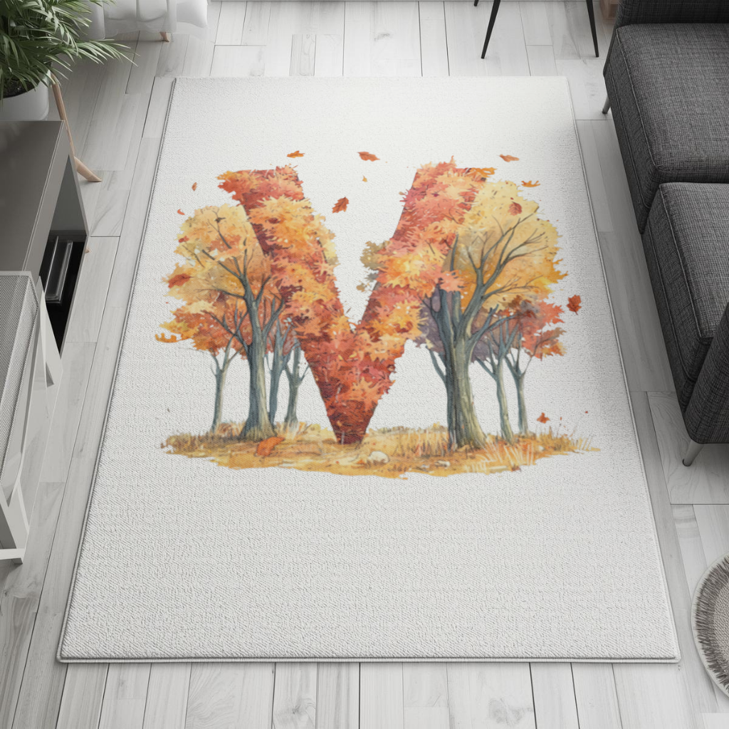 Orange Autumn Forest Letter M Living room carpet