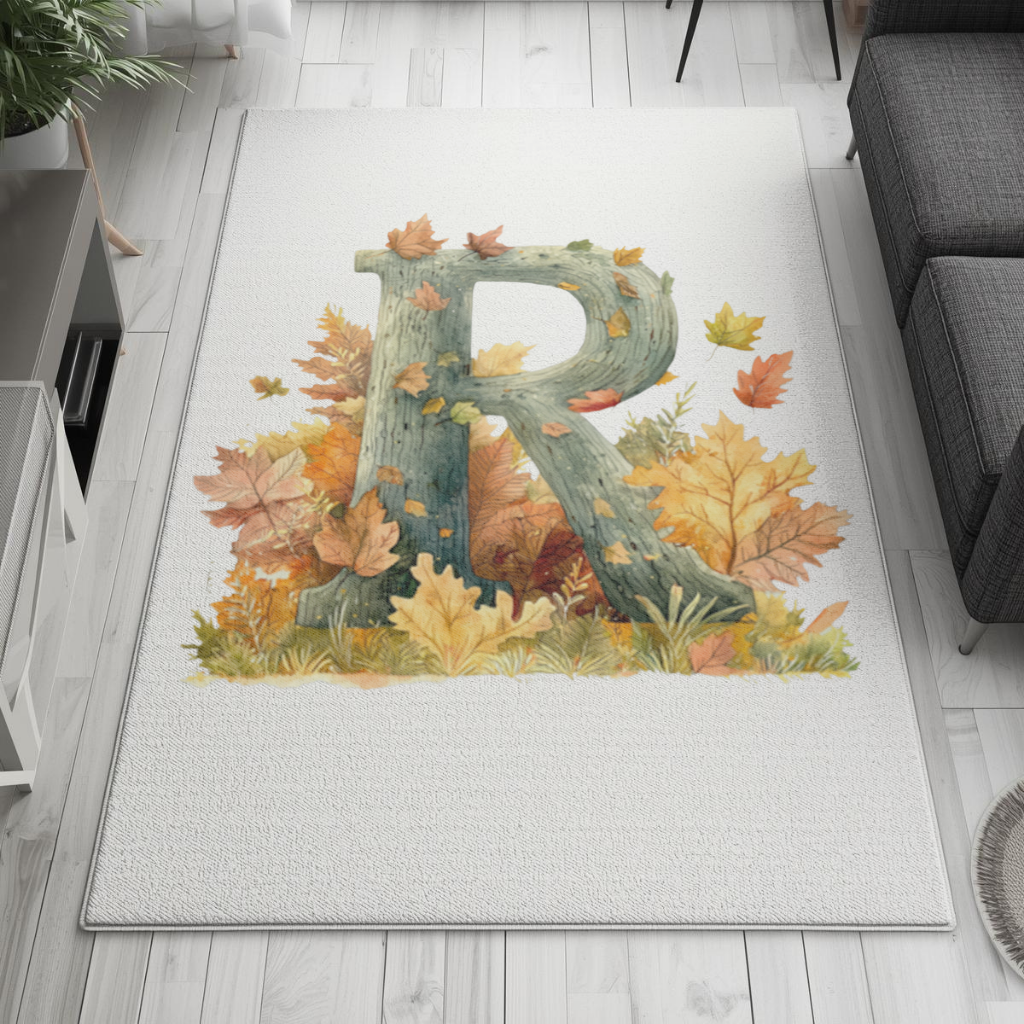 Autumn Letter R with Fall Leaves Living room carpet