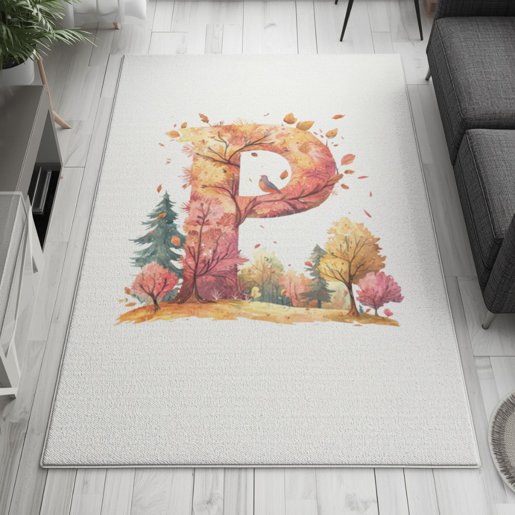 Autumn Forest Letter P with Bird Living room carpet