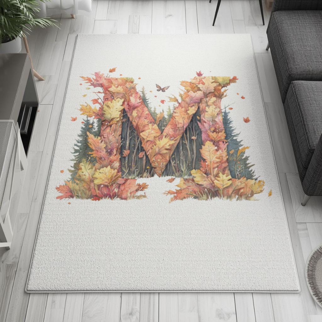 Autumn Letter M With Fall Leaves Living room carpet