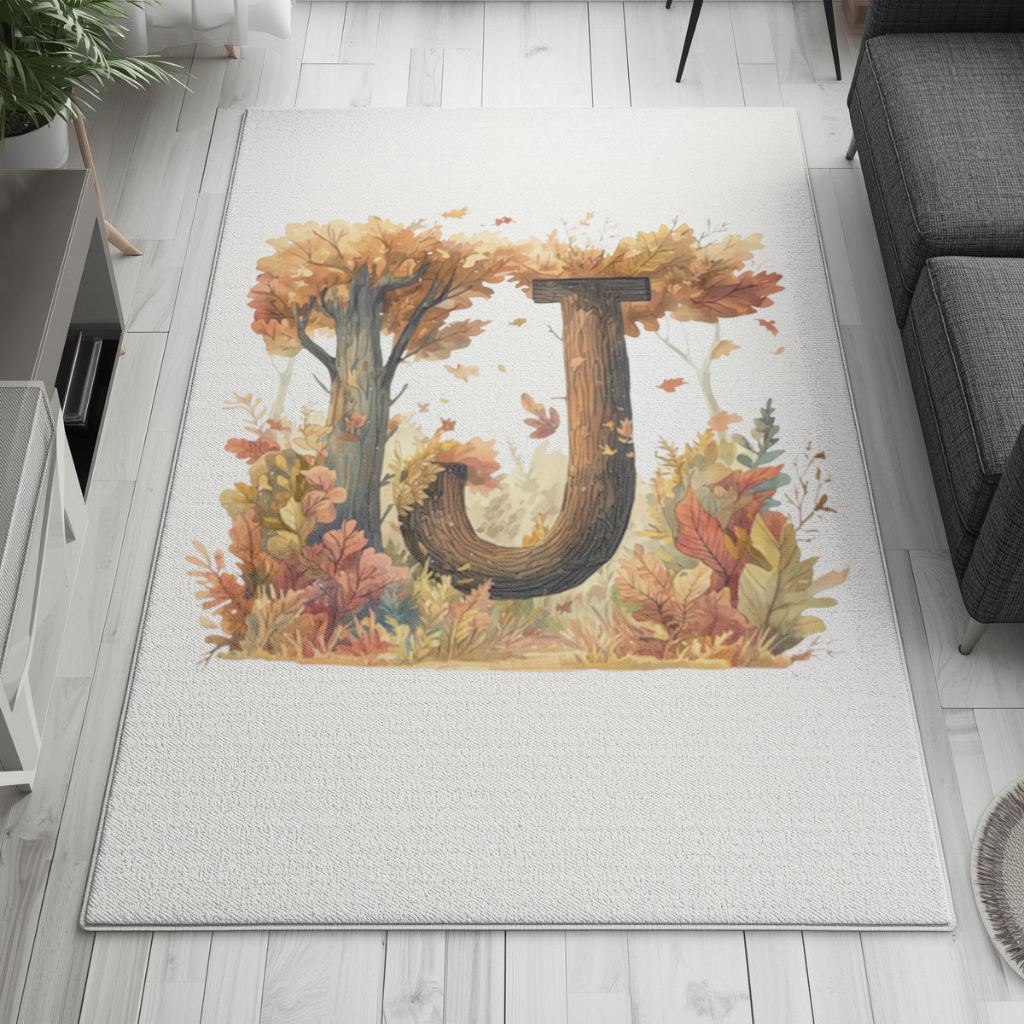Fall Leaves Wooden Letter J Living room carpet