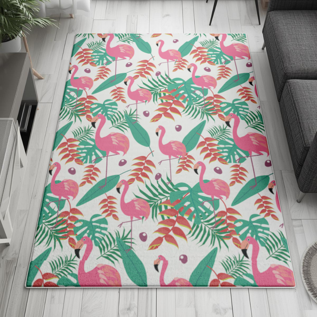 Pink Flamingo Tropical Leaves Living room carpet
