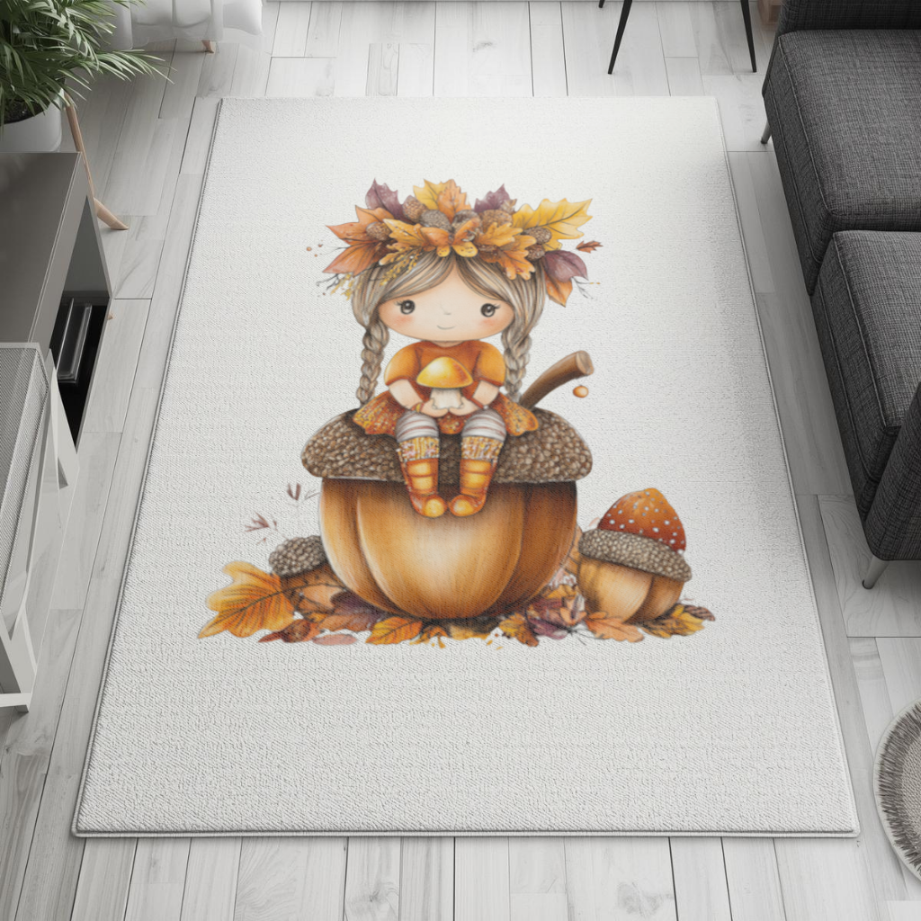Autumn Acorn Mushroom Girl Living room carpet