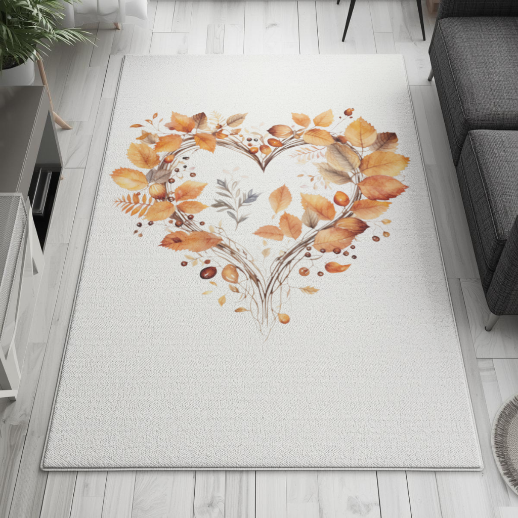 Turuncu Sonbahar Yaprakları Kalbi Salon Halısı