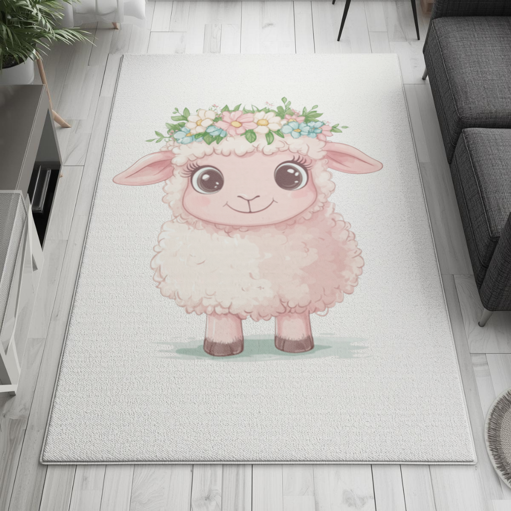 Kawaii Flower Crown Pink Lamb Living room carpet