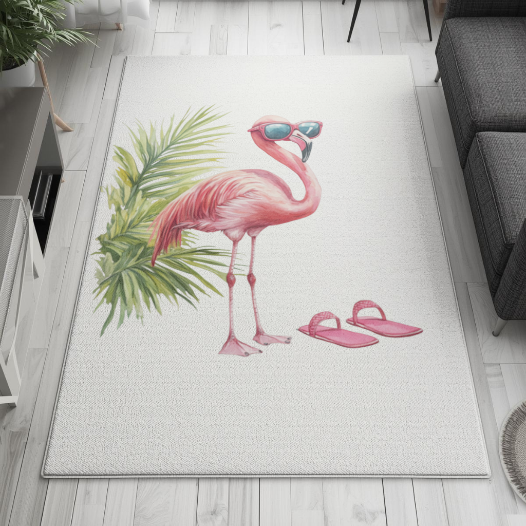 Güneş Gözlüklü Pembe Flamingo Salon Halısı