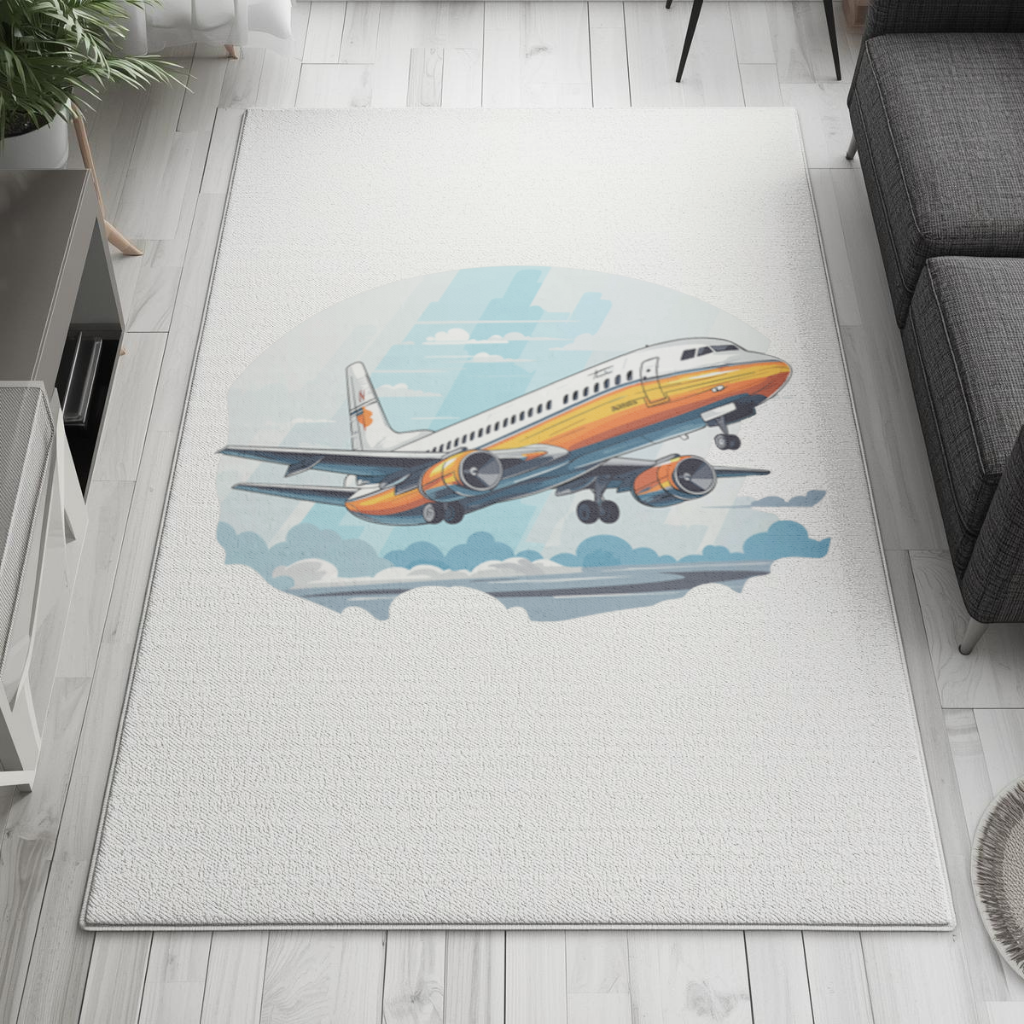 Retro Orange Commercial Airplane Living room carpet