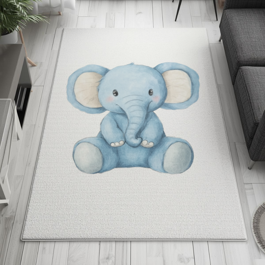 Mavi Suluboya Bebek Fil Salon Halısı