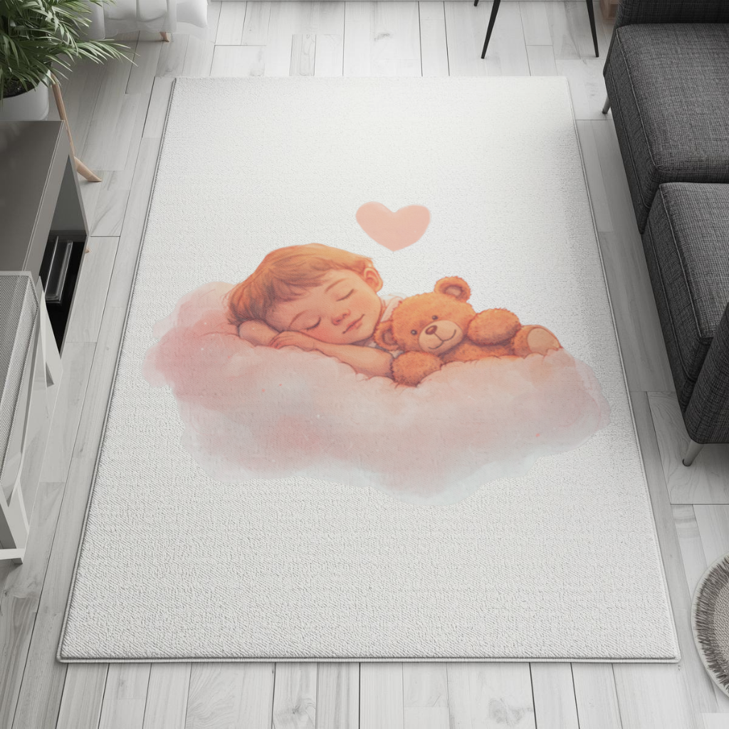 Sleeping Baby on Cloud with Teddy Bear Living room carpet