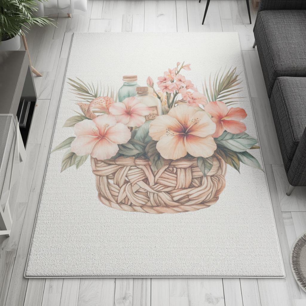 Tropical Hibiscus Flower Woven Basket Living room carpet