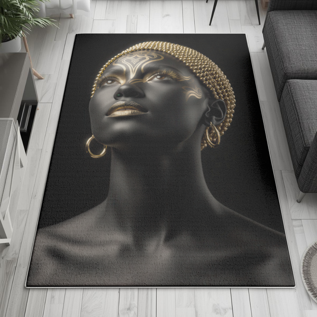 Gold Afrofuturistic Black Woman Living room carpet