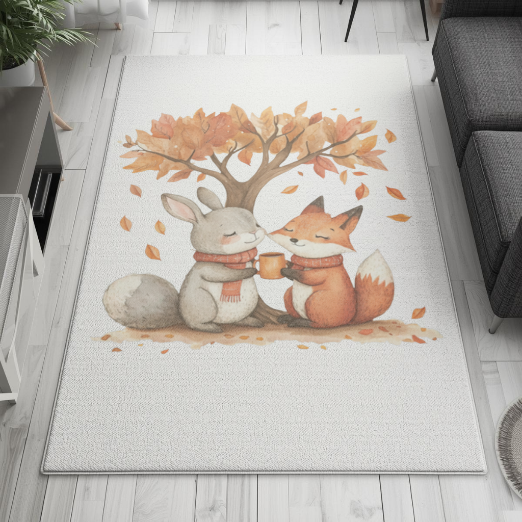 Sıcacık Sonbahar Tavşanı ve Tilkisi Salon Halısı