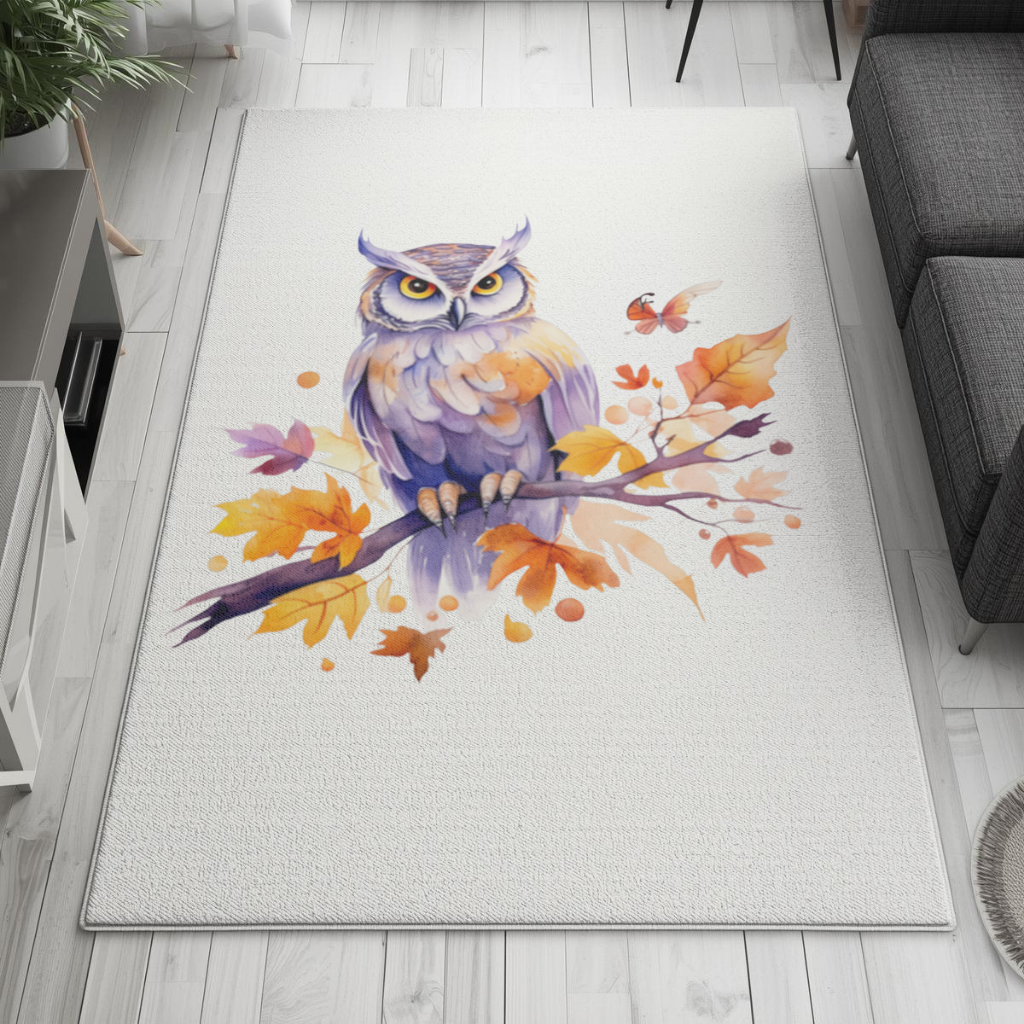 Whimsical Autumn Owl and Butterfly Living room carpet