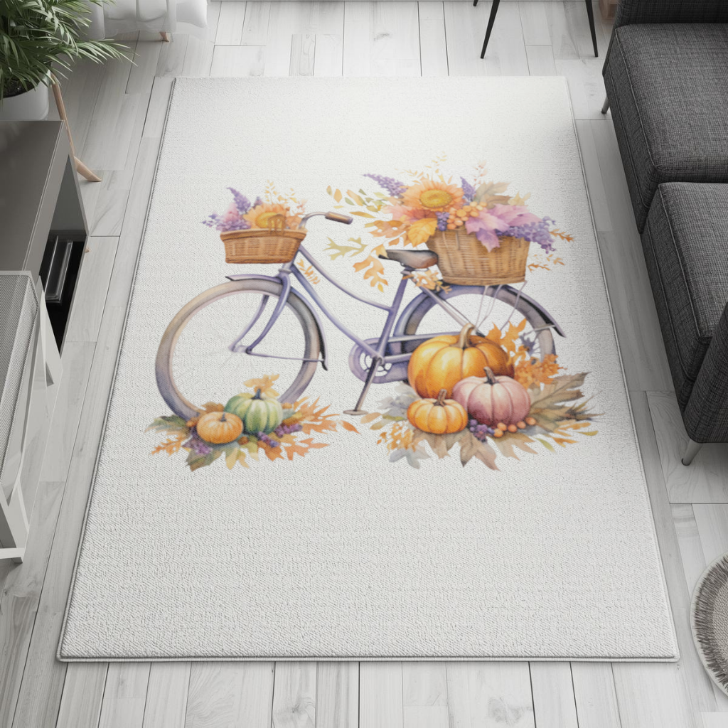 Balkabaklı ve Ayçiçekli Sonbahar Bisikleti Salon Halısı
