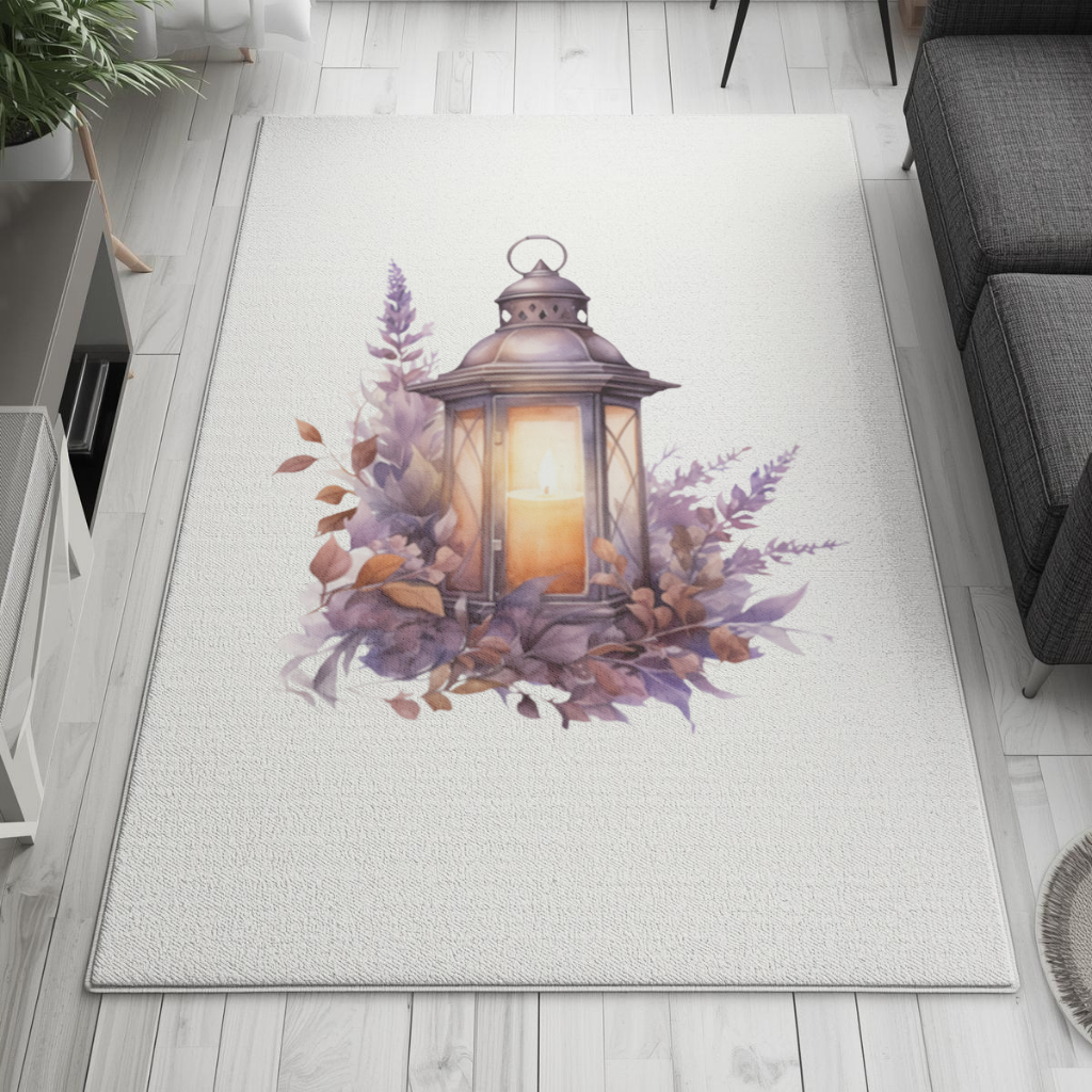 Lavanta ve Güz Yapraklı Antika Fener Salon Halısı