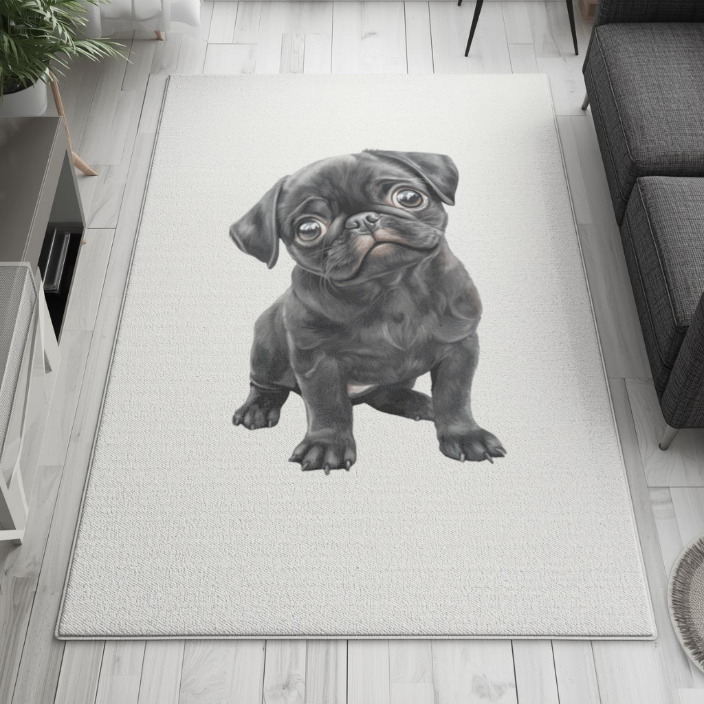 Innocent Black Pug Puppy Living room carpet