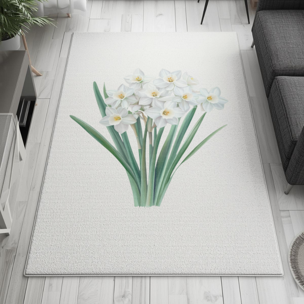 White Daffodil Bouquet Botanical Living room carpet