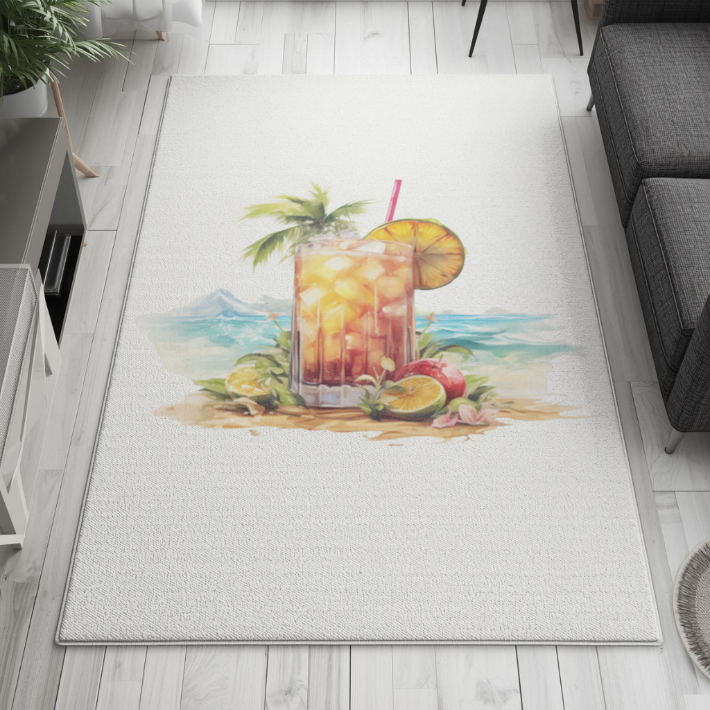 Tropical Island Beach Cocktail with Fruit Living room carpet