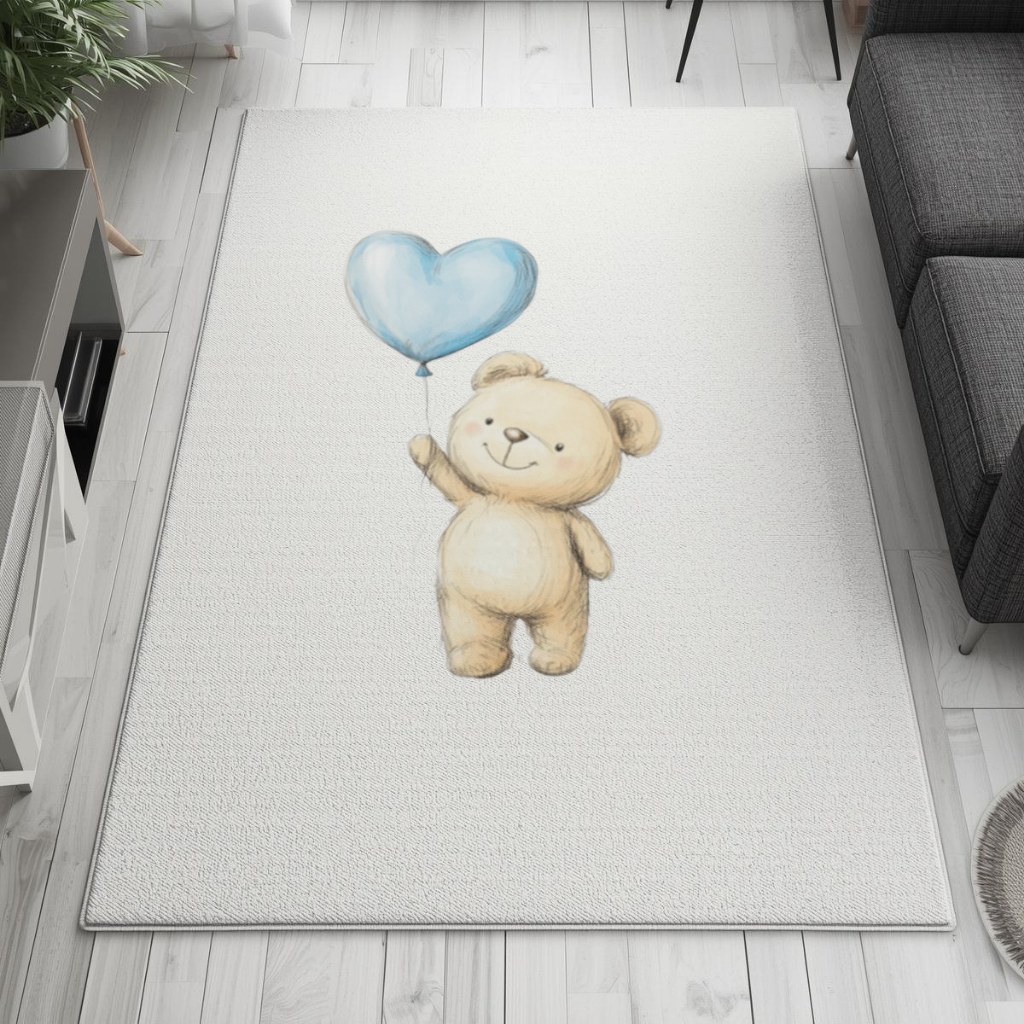 Cute Teddy Bear with Blue Heart Balloon Living room carpet