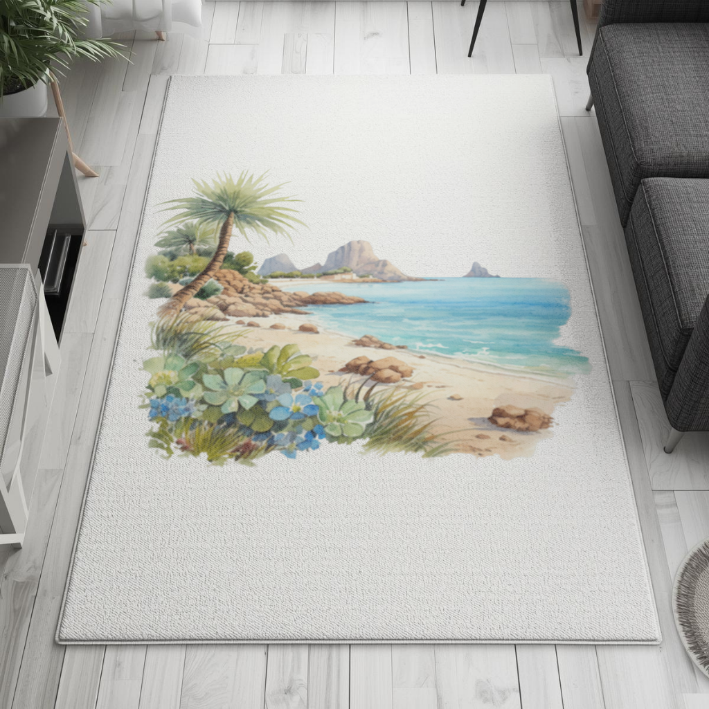 Tropical Palm Tree and Turquoise Sea Living room carpet