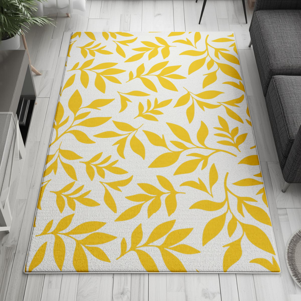 Mustard Yellow Botanical Leaves Living room carpet