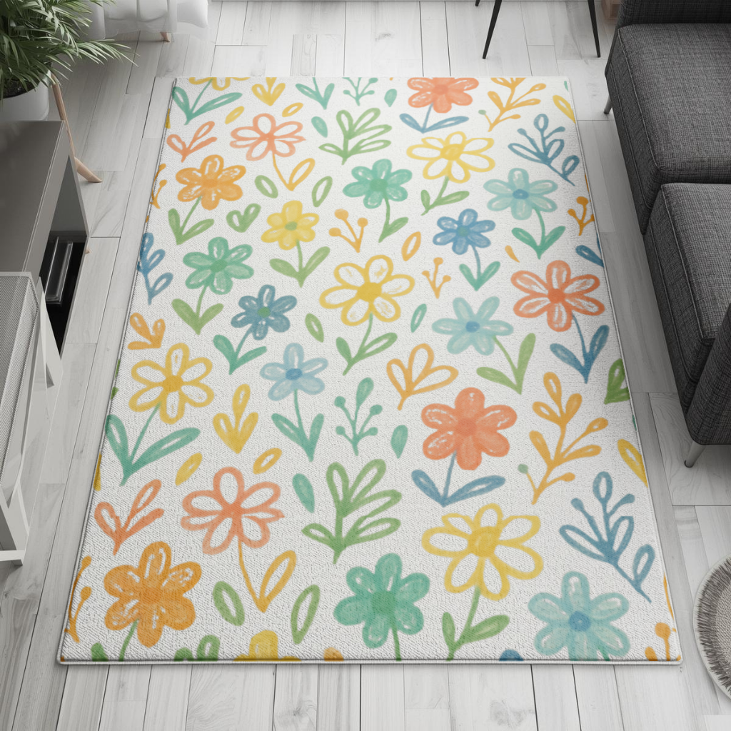 Colorful Boho Wildflowers Living room carpet