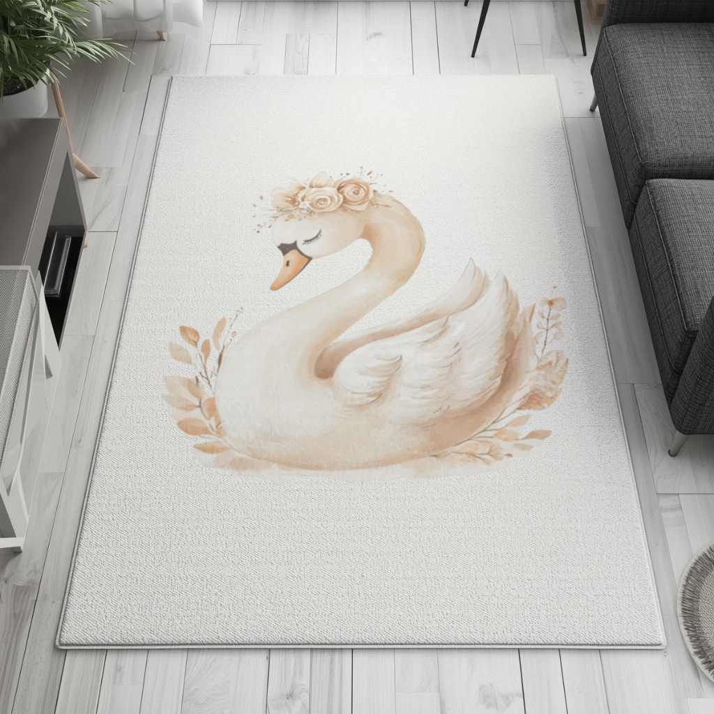 Elegant Floral Crown Boho Swan Living room carpet