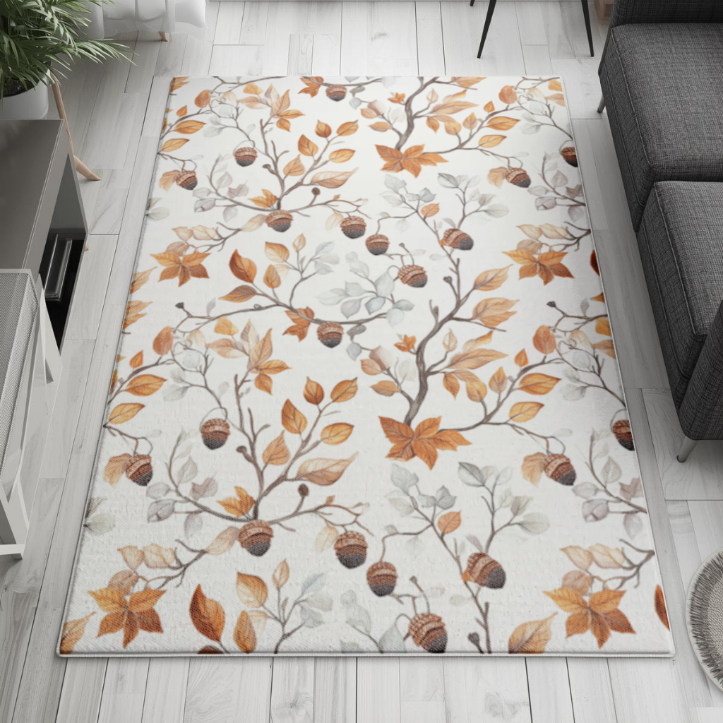Watercolor Fall Acorns and Leaves Living room carpet